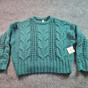 Arizona Jean Co Womens Cable Knit Sweater Green Size L Long Sleeve